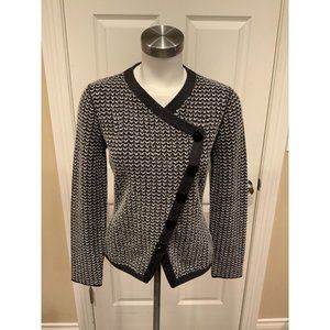 Armani Collezioni Gray & White Button Front Asymmetrical Cardigan, Size 6
